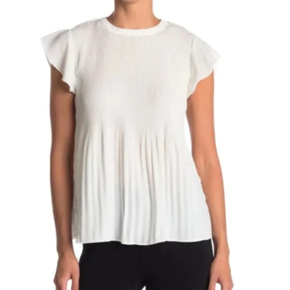 NWOT Adrianna Papell Blouse Ivory Pleated Flutter Sleeve small dirt mark